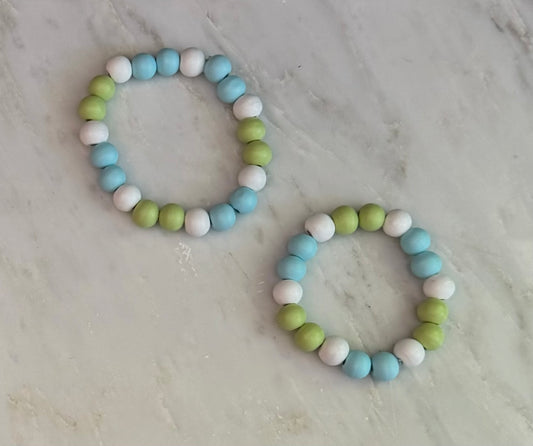 Blue and Green Wooden Beads Bracelets