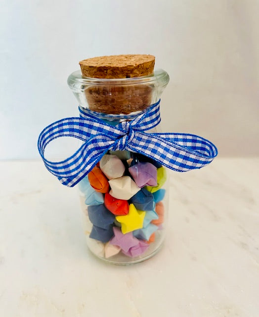 Colorful Handmade Origami Lucky Stars in a Small Jar