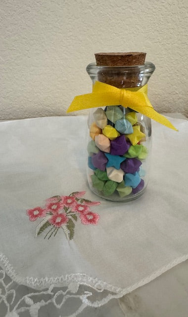 Colorful Handmade Origami Lucky Stars in a Mini Jar