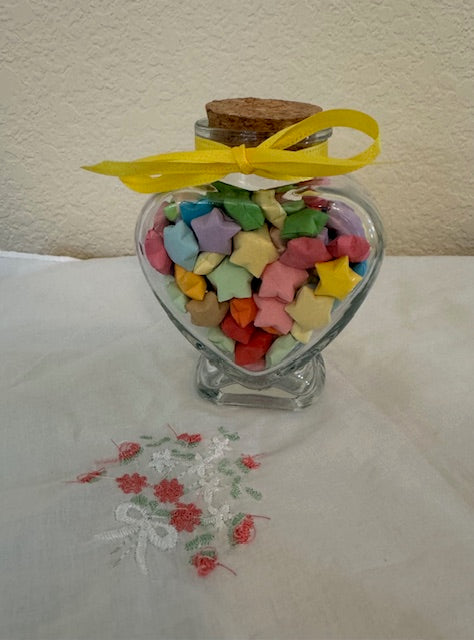 Colorful Handmade Origami Lucky Stars in Glass Heart Jar