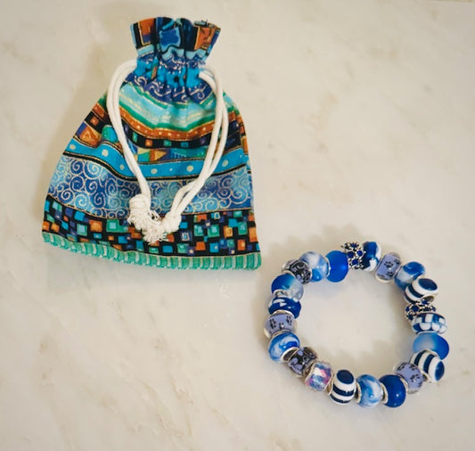 Blue Assorted European Glass Beads Bracelet